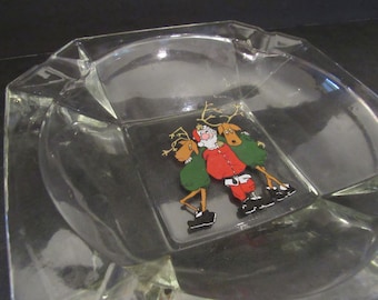 vintage Santa Cartoon Ashtray by BALFOUR GLASS Dirty Santa