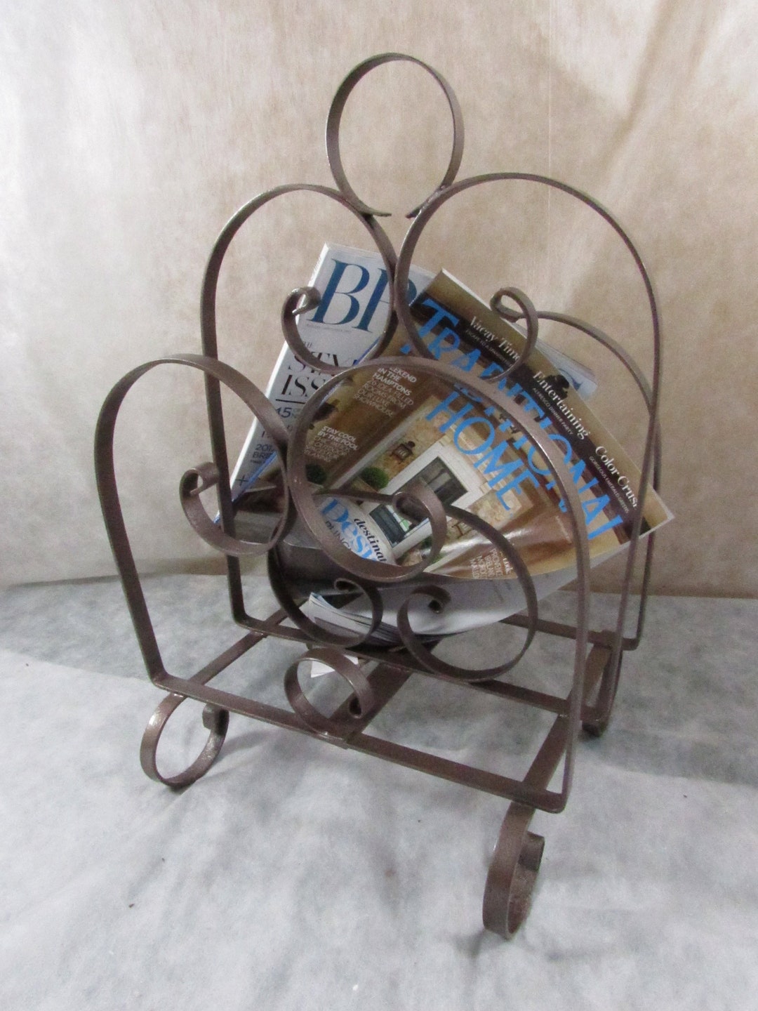 Vintage Metal Magazine Rack Mid Century Newspaper Rack Painted Metal