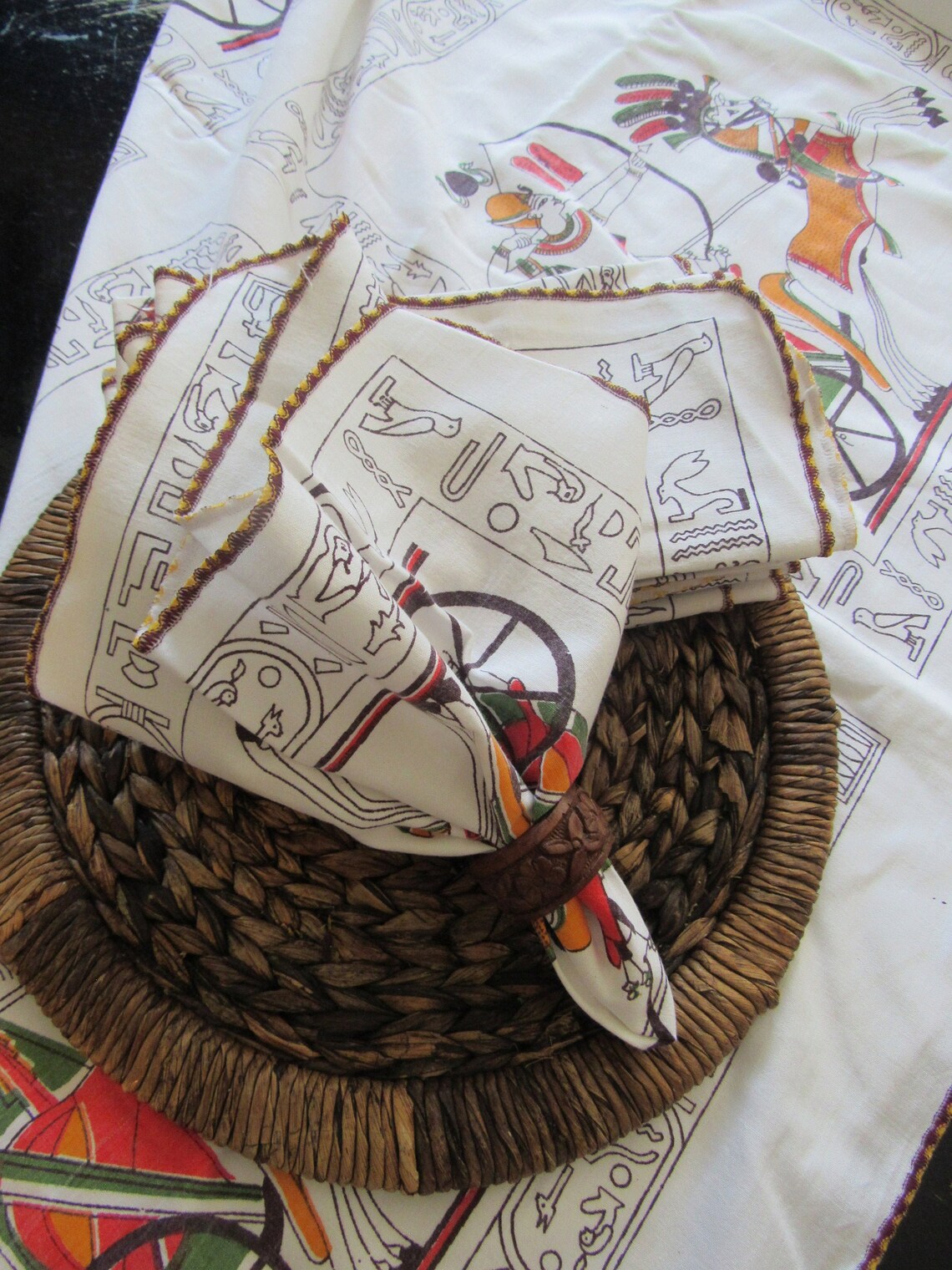 Vintage EGYPTIAN COTTON Table Linens Ancient Egypt Pattern Etsy UK