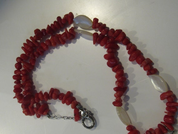 Vintage Red Coral and Mother Pearl Statement Neck… - image 5