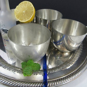 Vintage Jefferson Cups Pewter Monogrammed Letter V Leonard Set of 4 Moscow Mule Mint Julep Made in Bolivia Derby Day Retro Bar