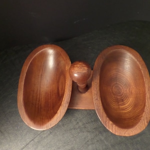 Vintage Wooden Serving Bowl Dual Bowl Mid Century image 3