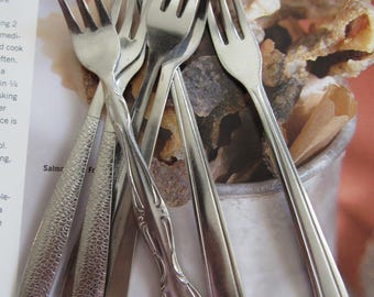 Vintage Mixed Pattern Seafood Appetizer Forks Mini Forks Stainless Steel Set of 7