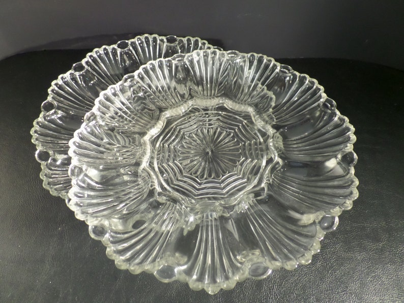 Vintage Pressed Glass Deviled Egg Plate Oyster Relish Dish image 3