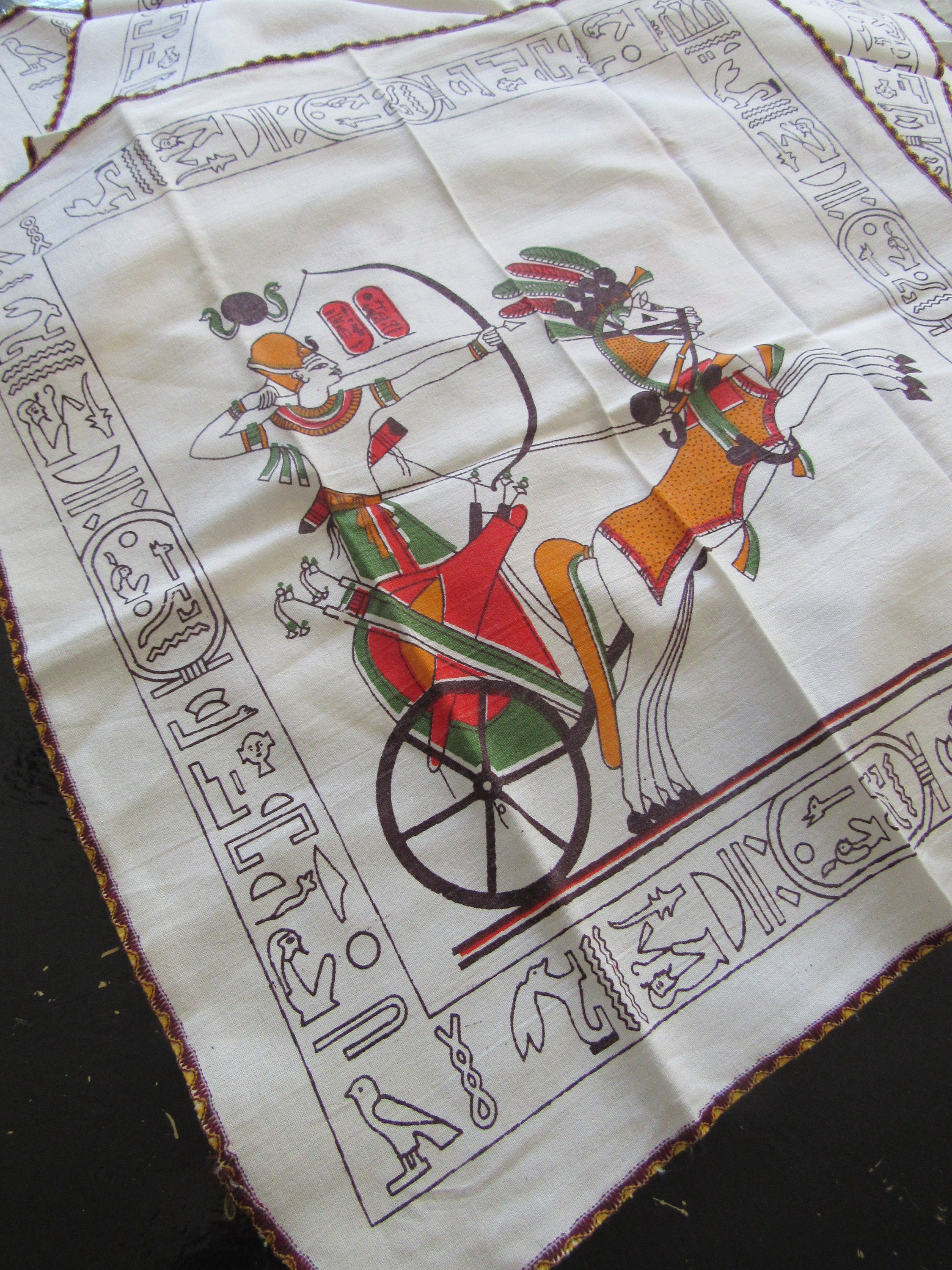 Vintage EGYPTIAN COTTON Table Linens Ancient Egypt Pattern Etsy UK