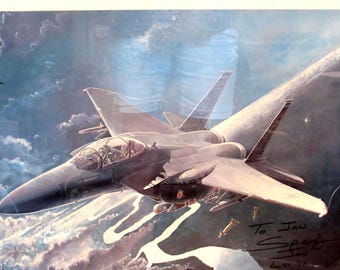 Vintage Framed Print US Airforce Once an Eagle 334th Fighter Squadron F-15 E Strike Eagle Aircraft Signed Paul R Jones