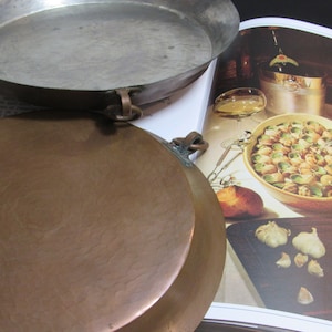 Antique Primitive Hanging Copper Round Tin Lined Paella Escargot Cooking Pan EACH Kitchen Display Wall Decor