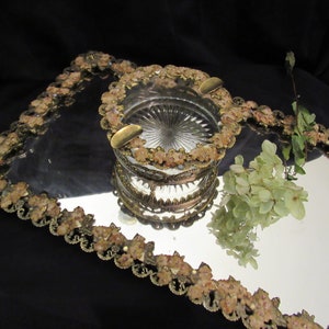 Vintage GILT Mirrored Vanity Tray or Footed Ashtray Cottage Chic French Style Home Décor RARE