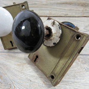 Antique Enamel Door Knob Assembly Authentic Door handle Knob
