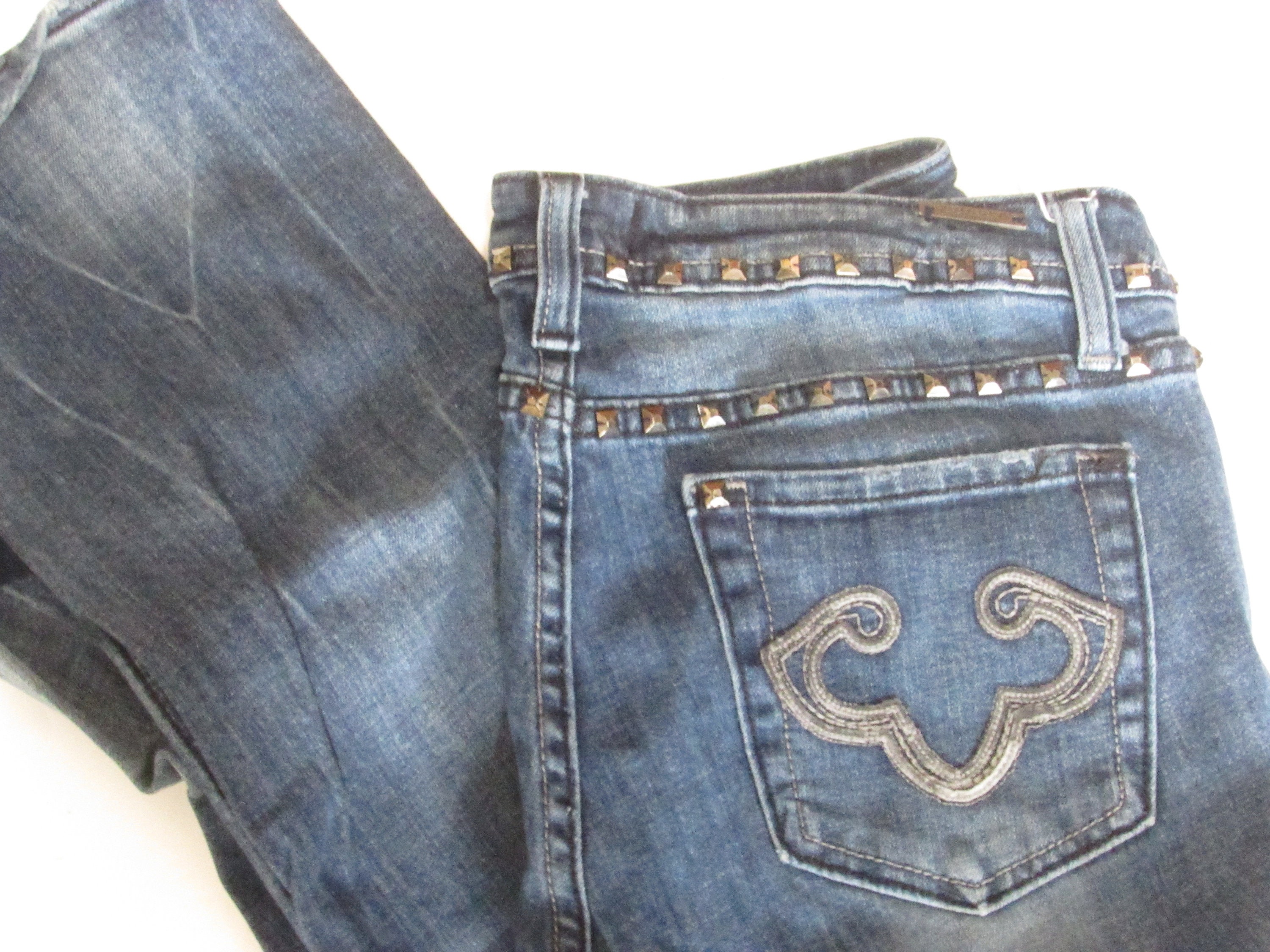 Vintage Stonewash REROCK EXPRESS Embellished Bootcut Jeans Low Rise -   Canada