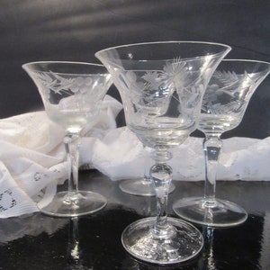 Vintage Crystal Heavily Etched Coupe Glasses Small Champagne Coupes Craft Cocktails Retro Bar Set of 4