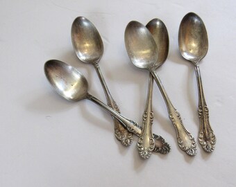 Antique Ornate Floral WM A Rogers A1 Silverplate Teaspoon Set of 5