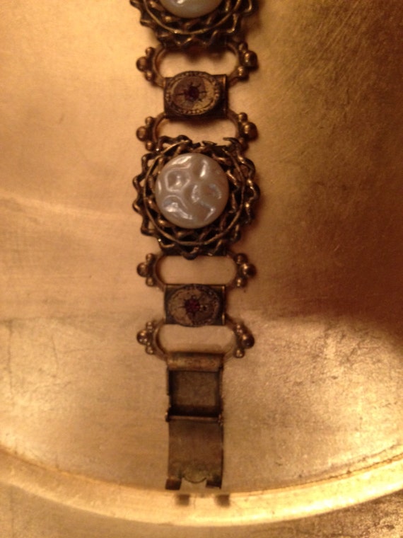 Vintage Cabochon Brass Bracelet Victorian Style L… - image 2