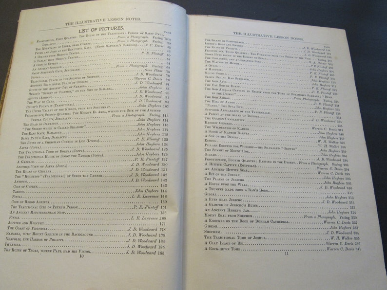 Pu&ograve; includere: Un'immagine in bianco e nero di un libro con un elenco di immagini e le loro descrizioni. Il libro &egrave; intitolato "The Illustrative Lesson Notes".