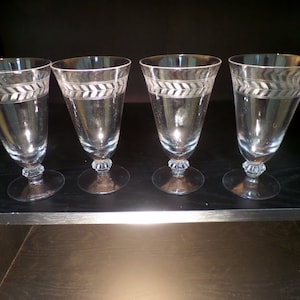 Vintage Fostoria Laurel Etched Crystal Footed Juice Glasses Set of 4
