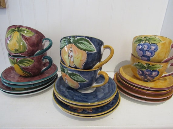 Vintage Alcobaca Portugal Breafast/Lunch Set of 3 Pieces Fruit Pattern