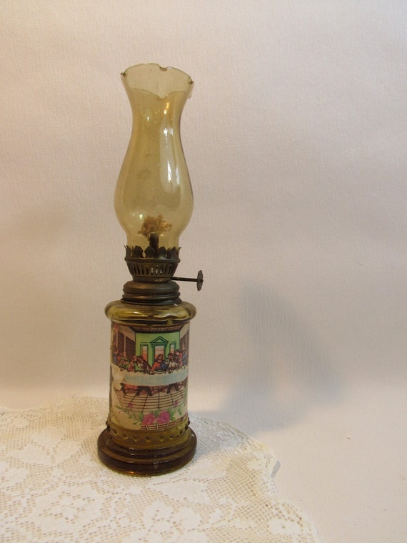 Vintage Hurricane Oil Lamp Decoupage English Hurricane Oil Lamp | Hurricane