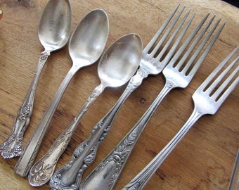 Antique Ornate Mixed Set of Silverplate 6 Pieces Feels Like Sterling