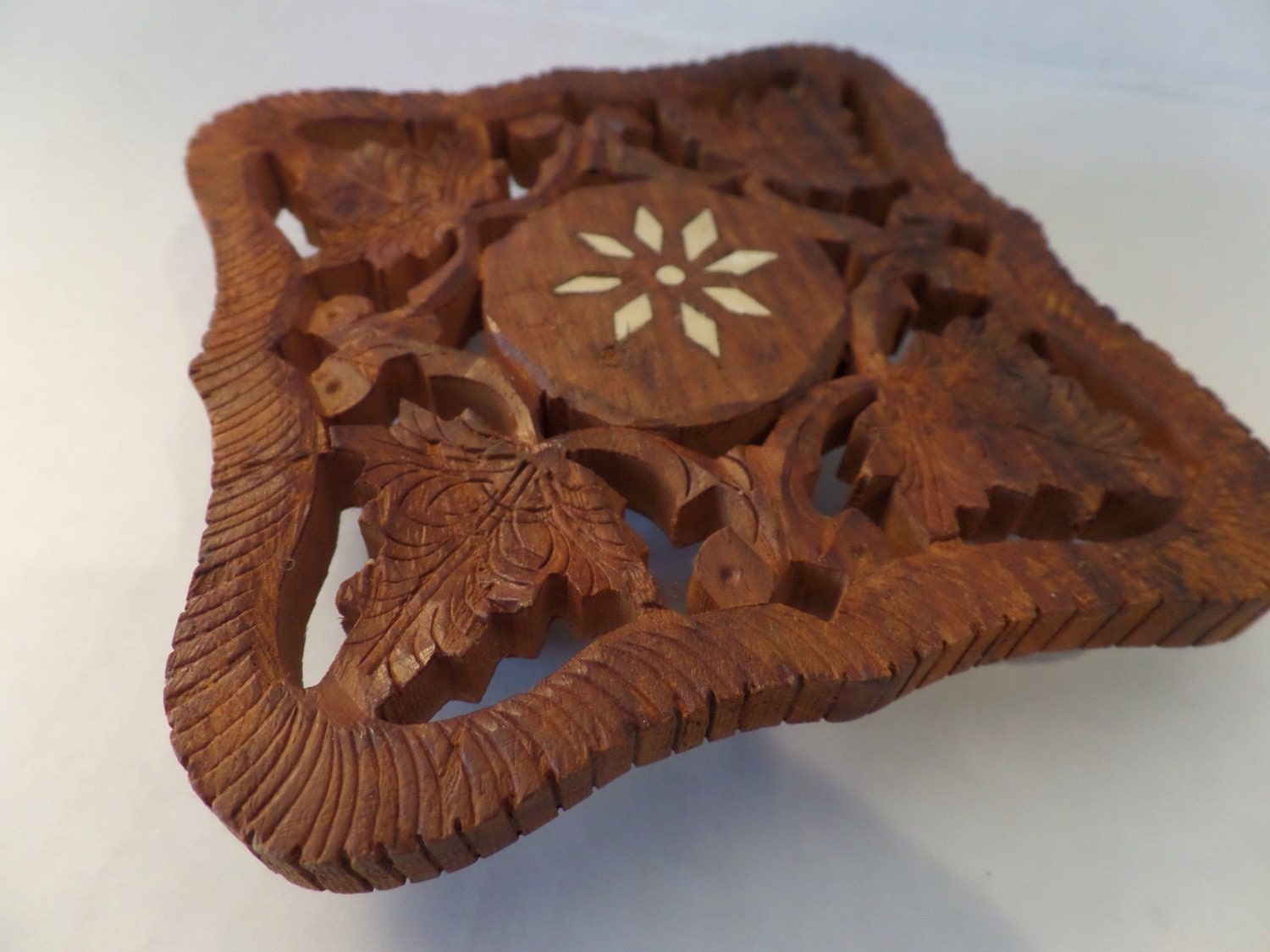 Vintage Wooden Carved Footed Trivet India Set of 2 Etsy