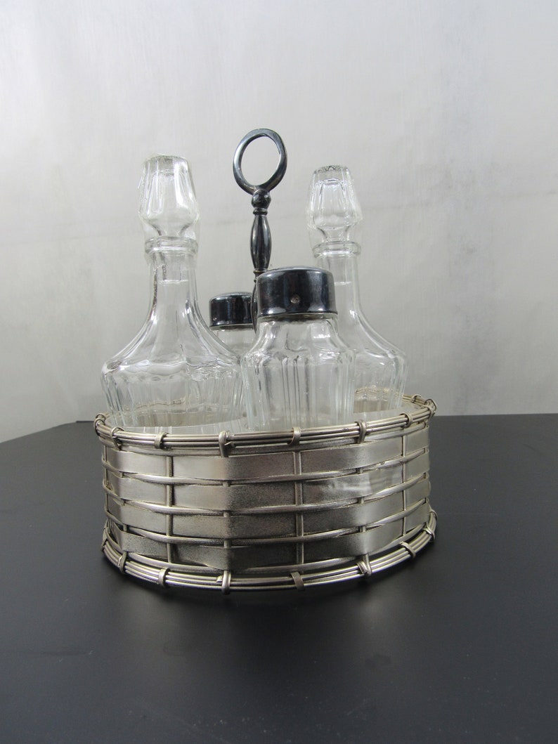 Vintage Silverplate Cruet Set Caddy Salad Condiment Set Buffet Etsy