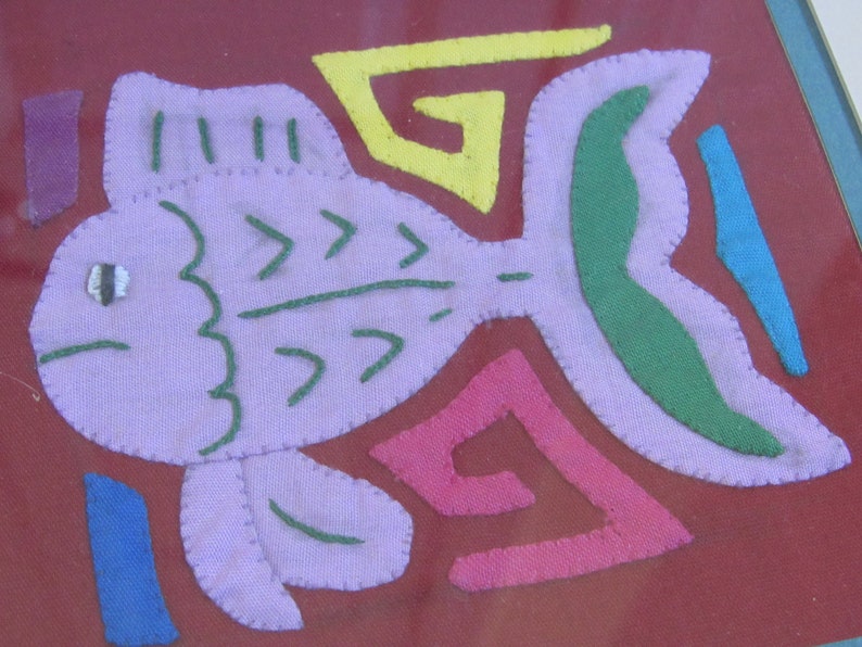 Vintage Quilt Square Framed Fish Wall Art - Americana Folk Art image 3