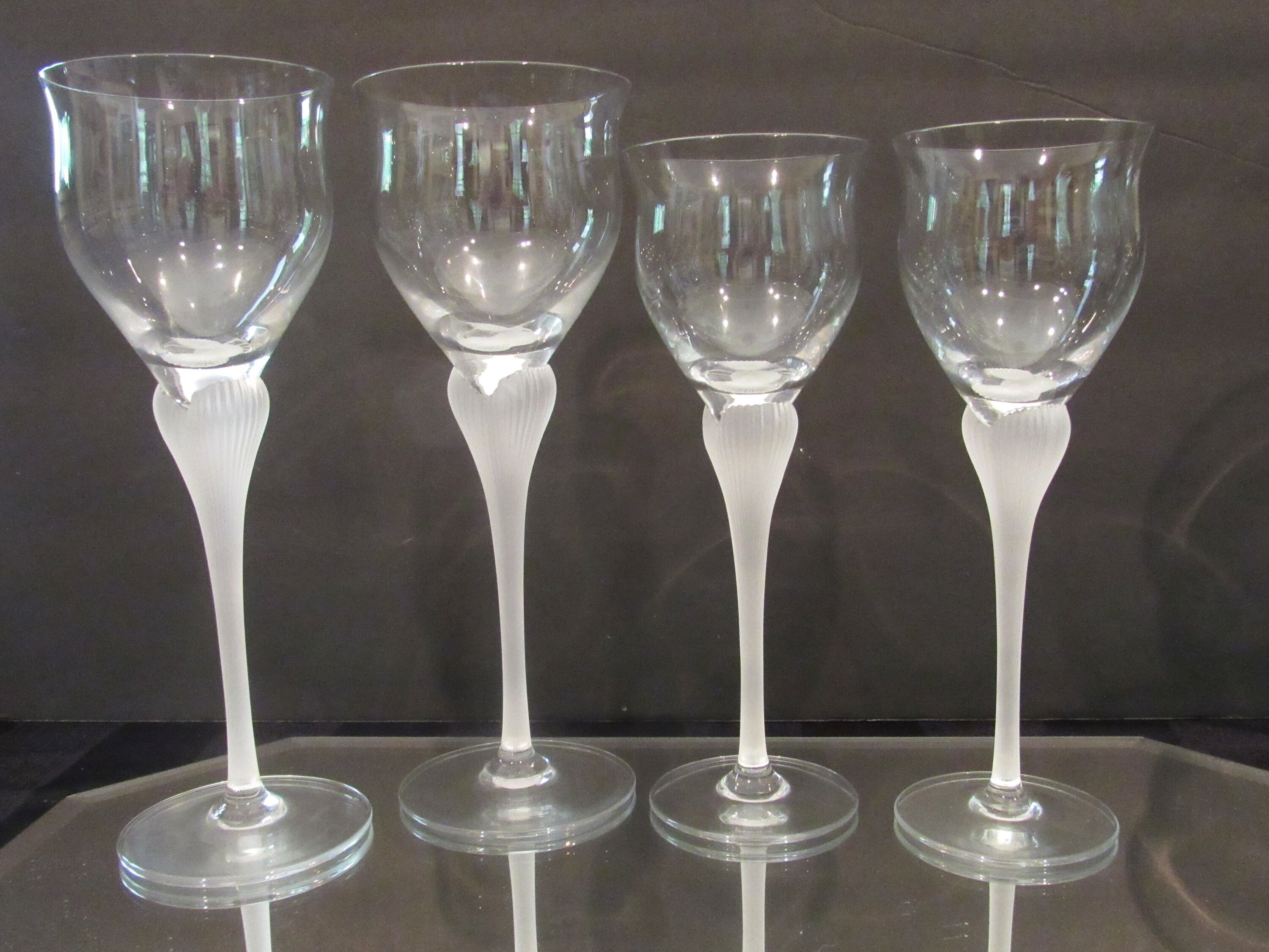 Vintage MIKASA SEA MIST Crystal Wine Glasses Mixed Set of 4