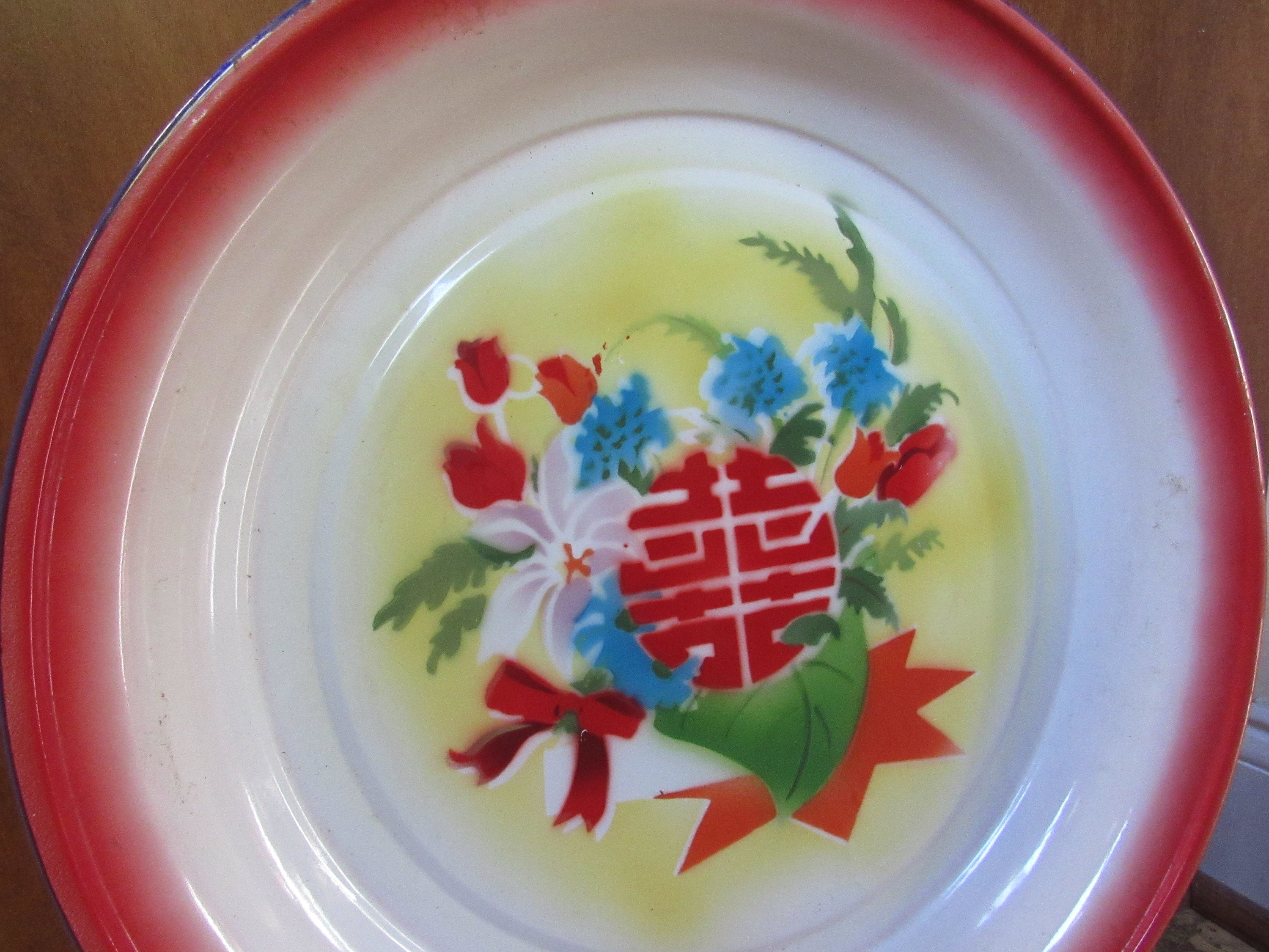 ヴィンテージ レトロ ペイント ステンシル エナメル サービングトレイ