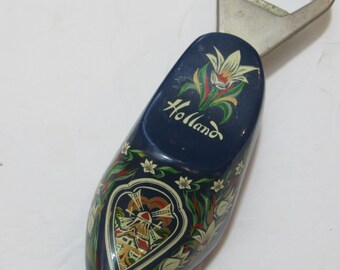 Abridor de botellas de recuerdo de zueco holandés en miniatura vintage