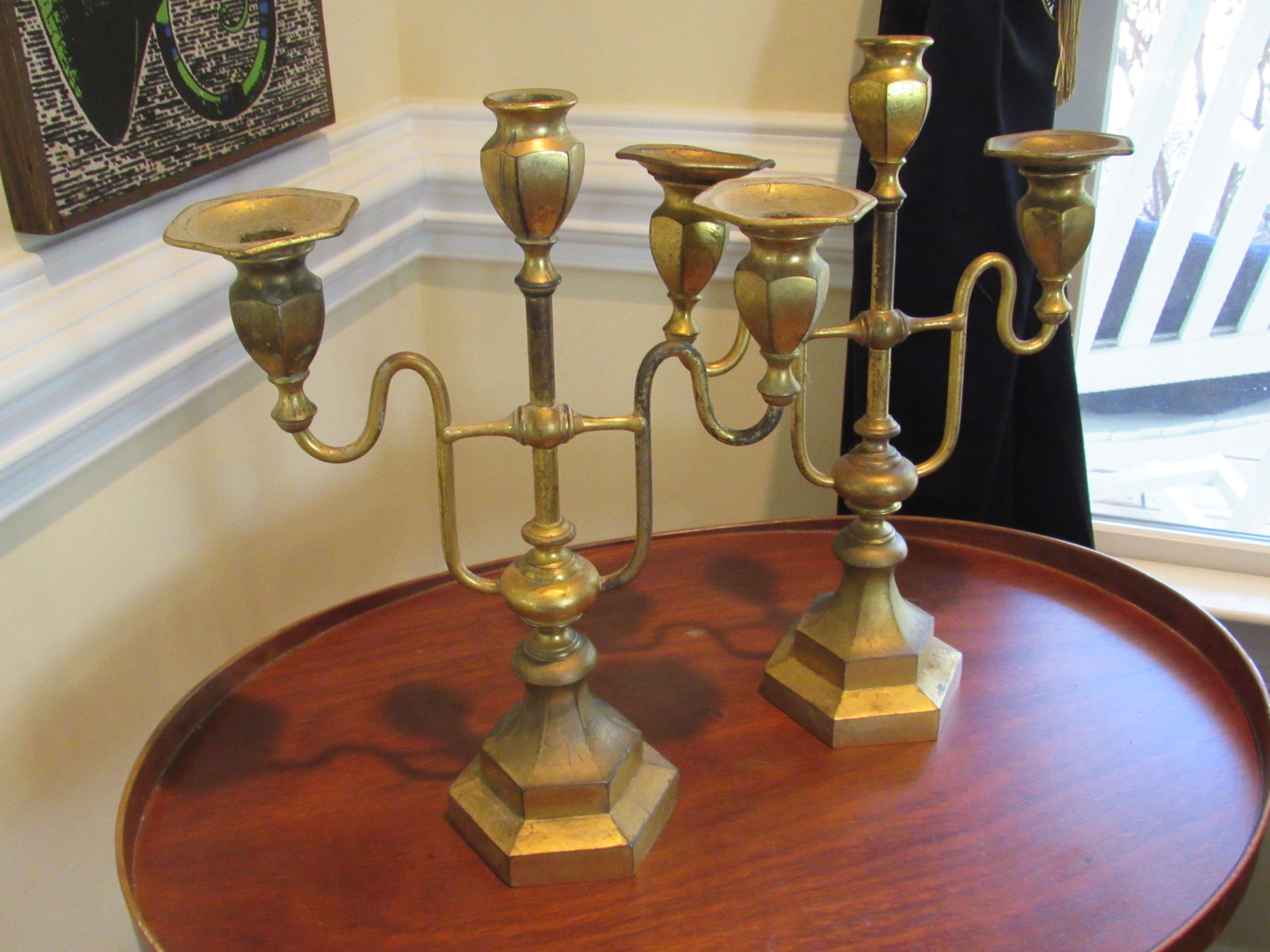 Vintage brass Ring Style Victorian candle holders Set Of 2