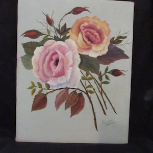 Vintage Acrylic Rose on Canvas Original Art