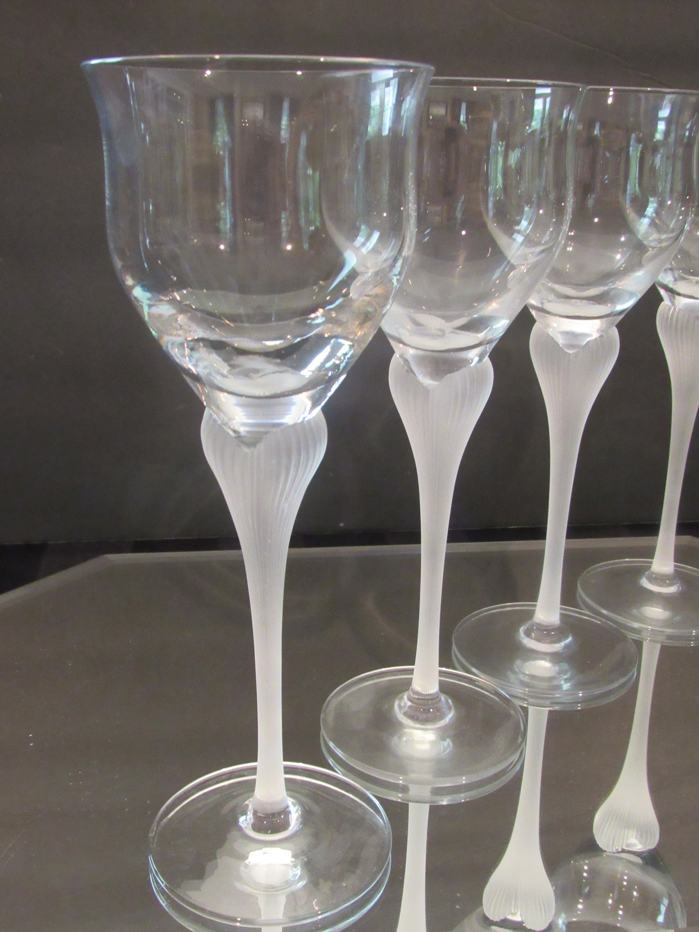 Sold at Auction: (4) Mikasa Crystal Sea Mist Tulip Wine Glasses