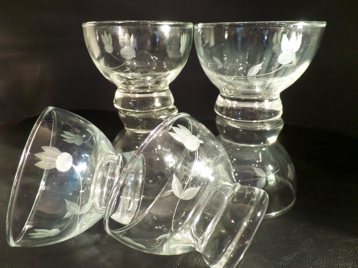 Etched Lotus Flower Old Fashion Cocktail Glasses Coupe Sherbet Etsy