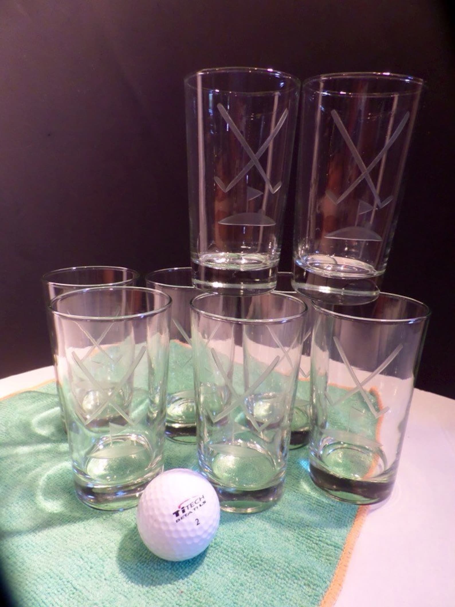Vintage Cocktail Glasses Etched Golf Clubs Country Club Set of Etsy
