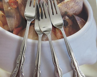 Vintage Salad Seafood Appetizer Forks Stainless Steel Set of 7 Floral Pattern