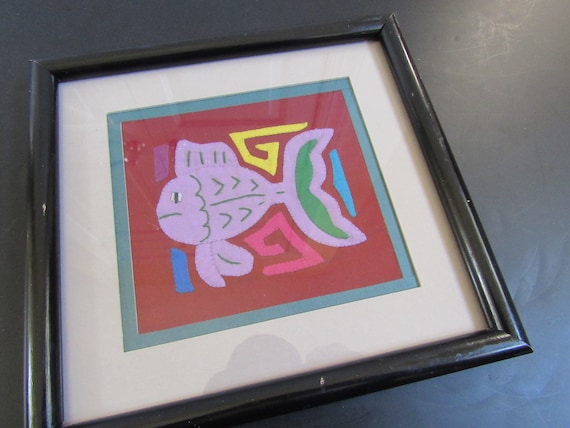 Vintage Quilt Square Framed Fish Wall Art - Americana Folk Art