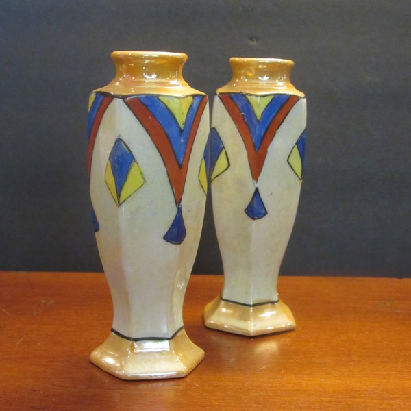 Antik handmålad porslinsvas Art Deco Lusterware Japan styck