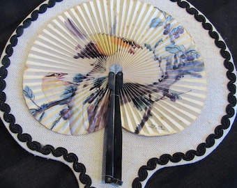 Vintage Asian Bird Hand Fan Wall Decor Repurposed
