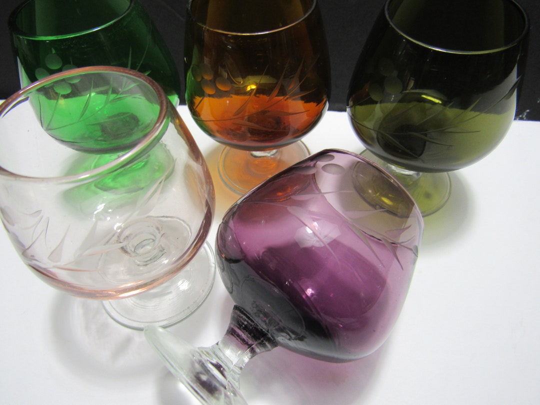 Vintage Colored Glass Cordials Miniature Brandy Snifters Set Etsy