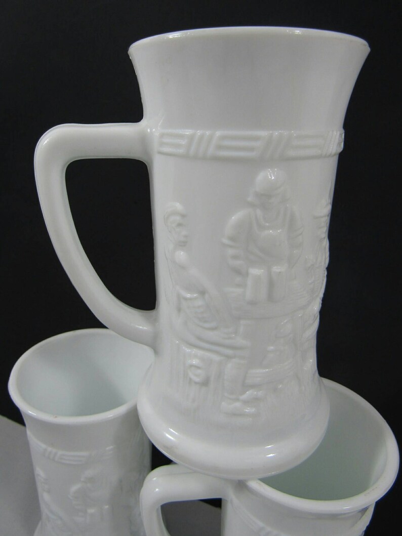 Vintage Milk Glass Beer Mugs Tavern Genre Olde English Pub Etsy