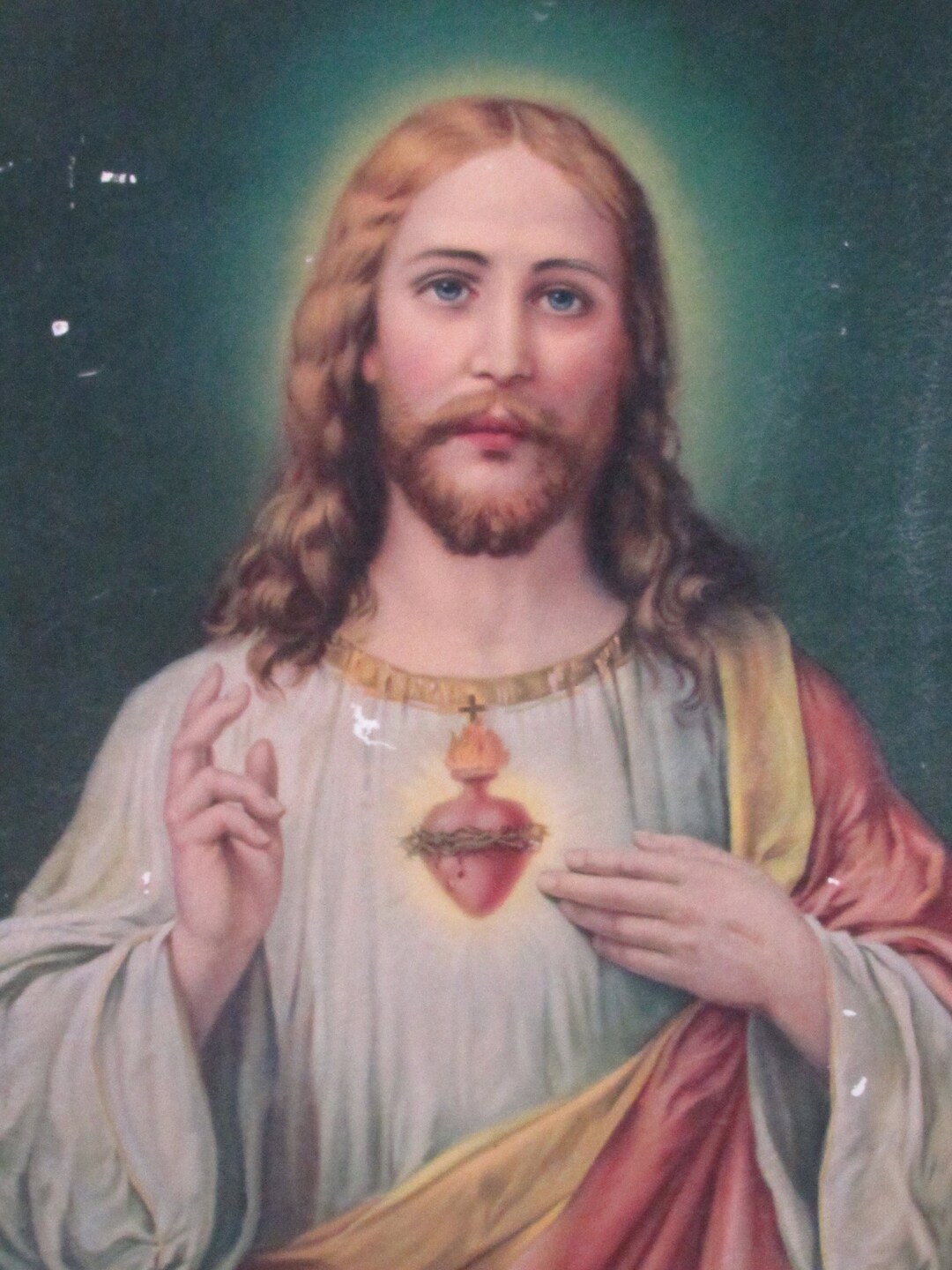 Vintage Framed Jesus Sacred Heart Mounted Poster Wall Art No Glass Etsy