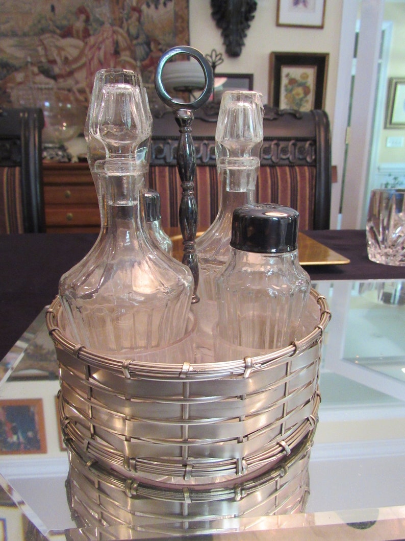 Vintage Silverplate Cruet Set Caddy Salad Condiment Set Buffet Etsy