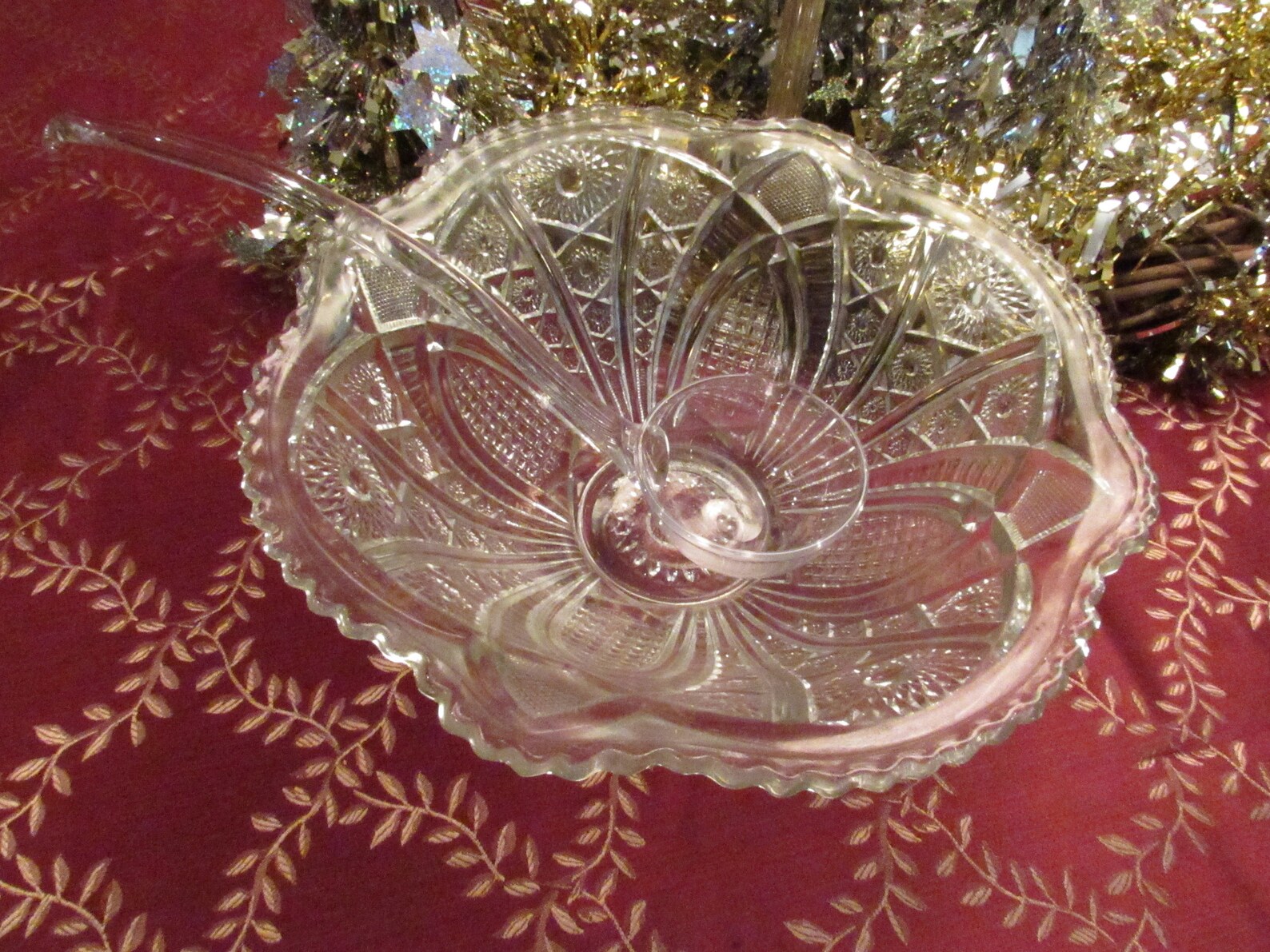 Antique Pressed Glass Punch Bowl Flowers and Sunburst Pattern Etsy