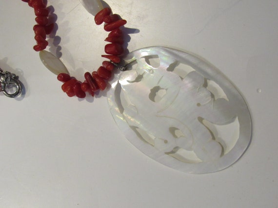 Vintage Red Coral and Mother Pearl Statement Neck… - image 3