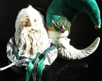 Vintage Porcelain Santa Folk Art Christmas Ornaments EACH