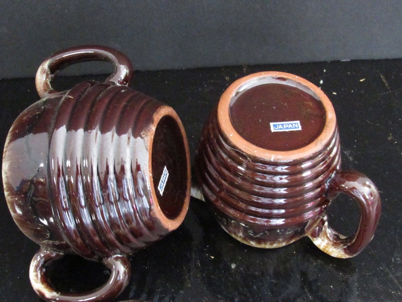 Vintage Red Glazed Drip Pottery Sugar Bowl Creamer and Salt Pepper Set Japan Glazed Brown Rustic Pottery Set of 4 Serving/Hostess Set image 10