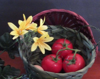 Round Wicker Basket Eggs Wildflowers Herbs Foraging Basket Gift Basket