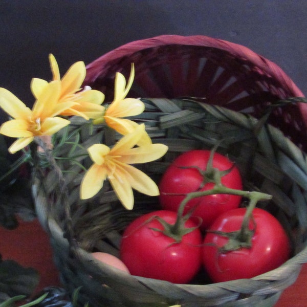 Round Wicker Basket Eggs Wildflowers Herbs Foraging Basket Gift Basket