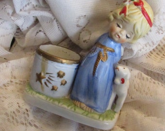 Vintage Porcelain Christmas Luvkins Angel Votive Holder Jasco Holiday Keepsakes
