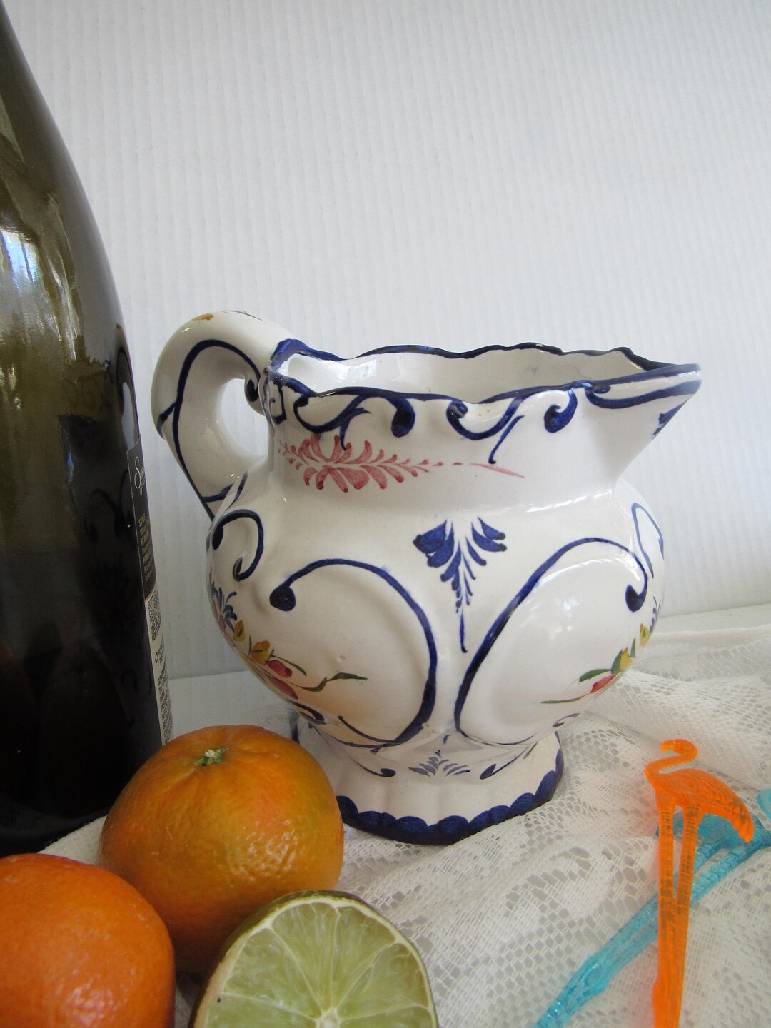 Vintage Hand Painted Pitcher Portugal Sangria Floral Pitcher Display - Etsy