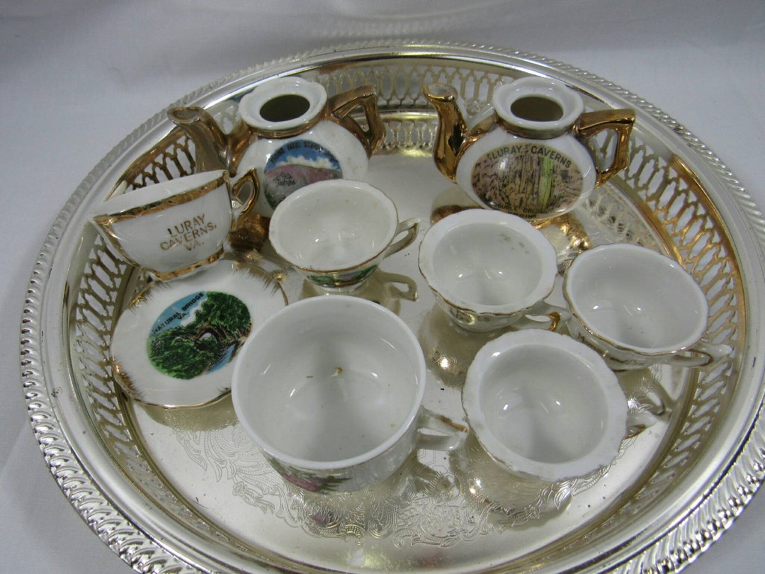 Vintage Miniature China Tea Set Souvenir Tea Pots Tea Cups Mini Tea Set